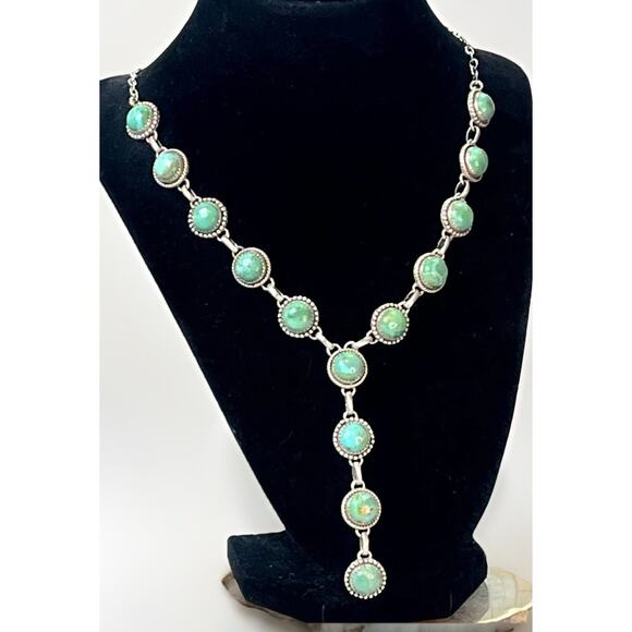 Native American NAVAJO Sterling Silver MOJAVE TURQUOISE Lariat Necklace 26"- NEW - Picture 1 of 16